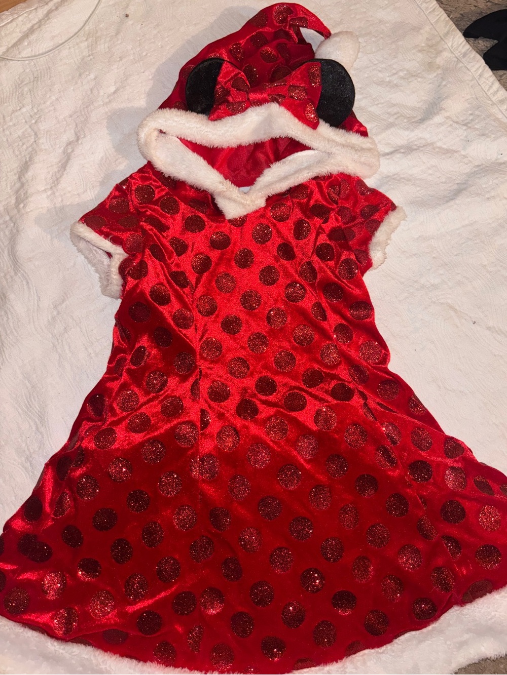 Disney Red Polka Dot Hooded Kids Dress with Black Ear Accents